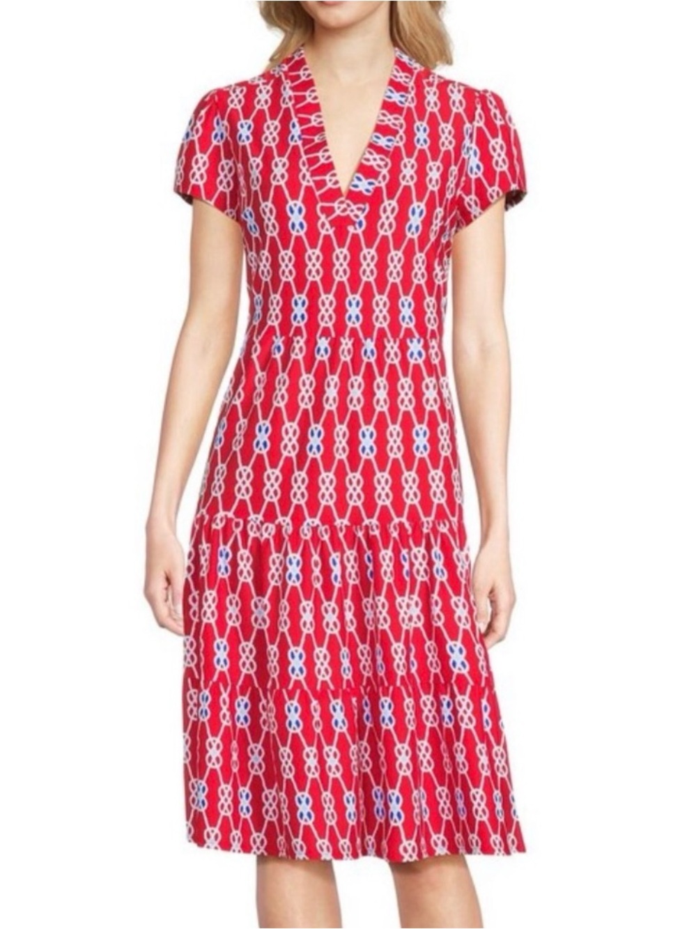 Jude Connally Women’s  Red Patterned Short Sleeve Women’s Dress XS NWT $228